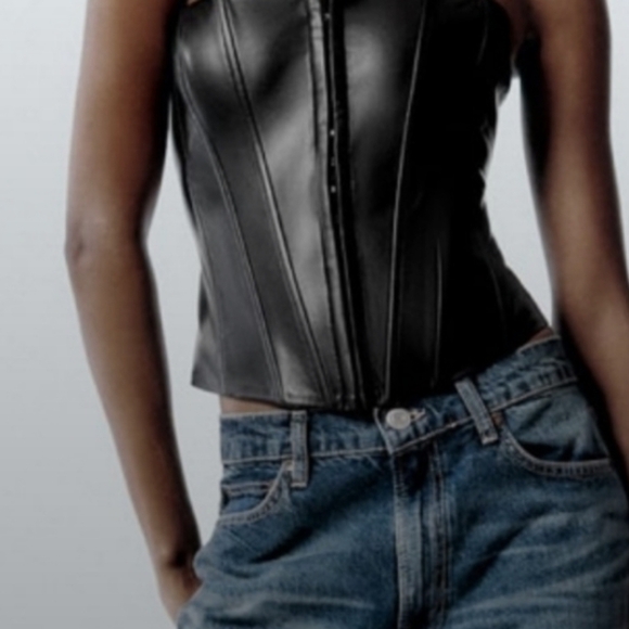 NEW! ZARA Black Vegan Leather Bustier Corsette Top Small. - Picture 1 of 8